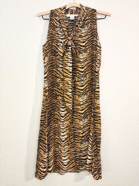 Vintage Jack Mulqueen Silk Tiger Animal Print Dress Size 4
